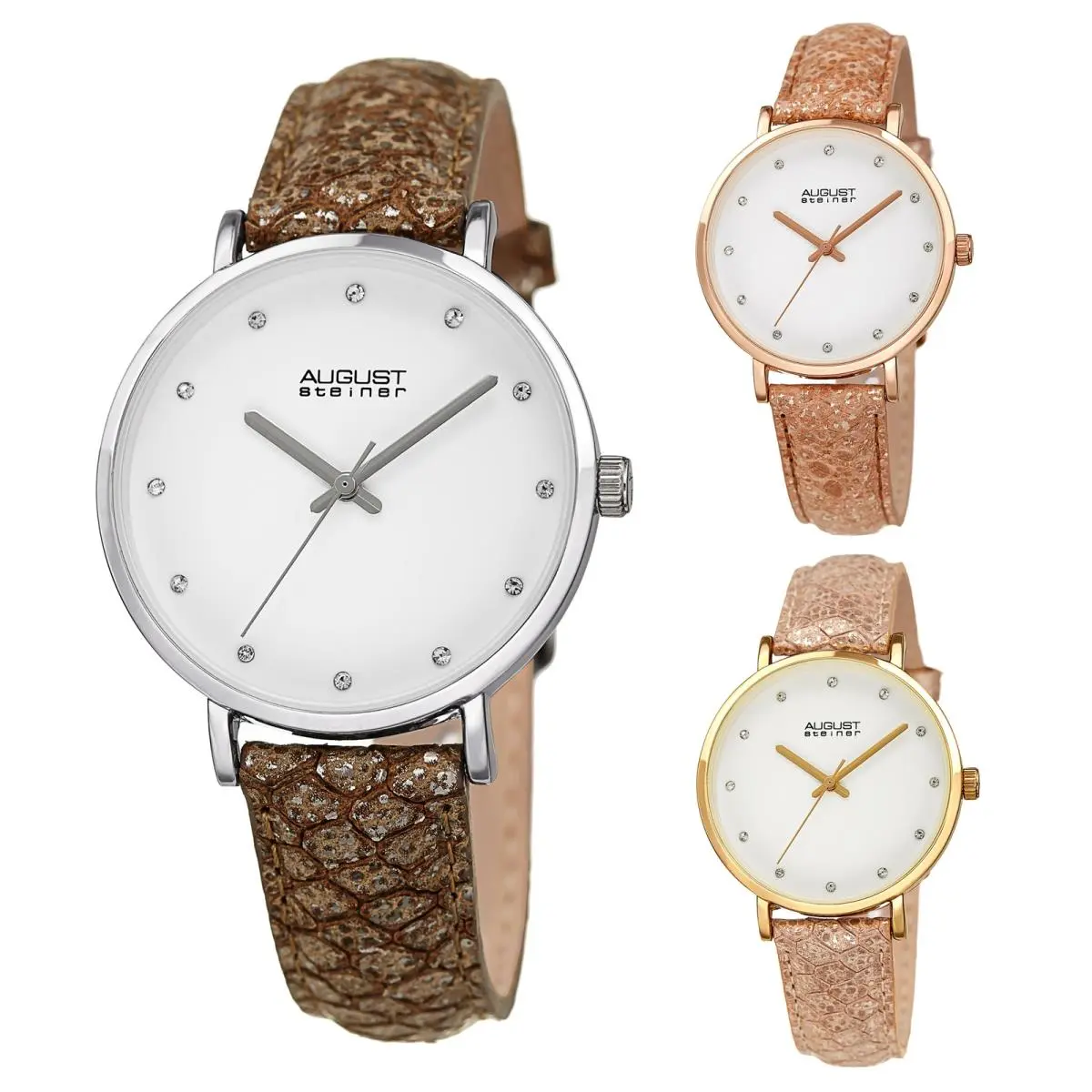 Women`s  AS8258 Swarovski Markers Snakeskin Style Strap Watch Rose by August Steiner