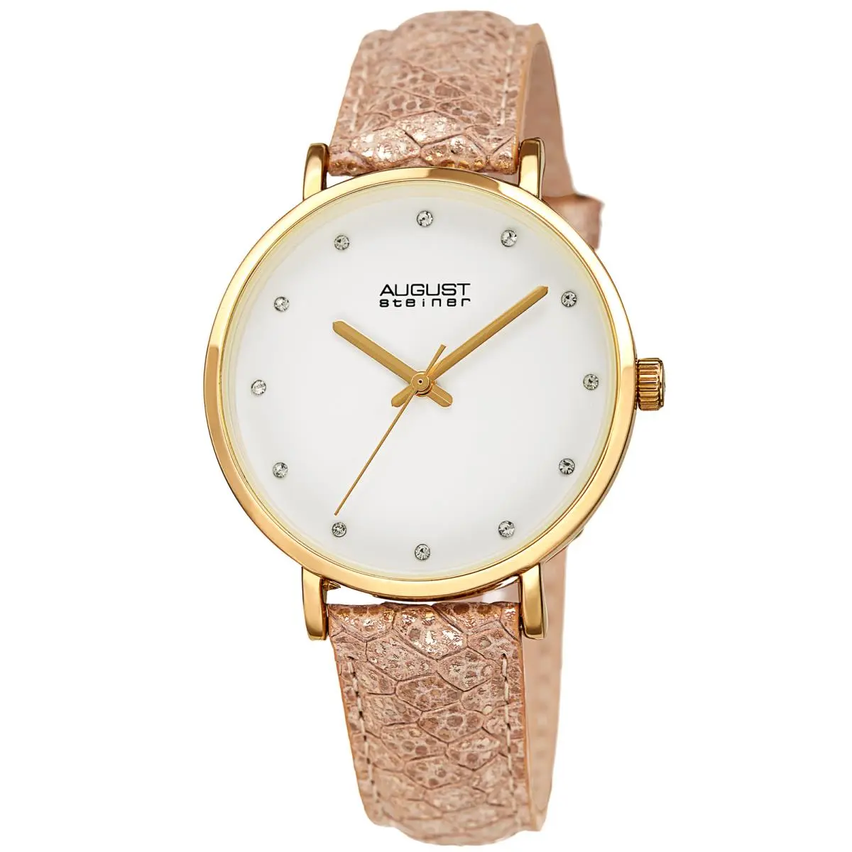 Women`s  AS8258 Swarovski Markers Snakeskin Style Strap Watch Silver by August Steiner
