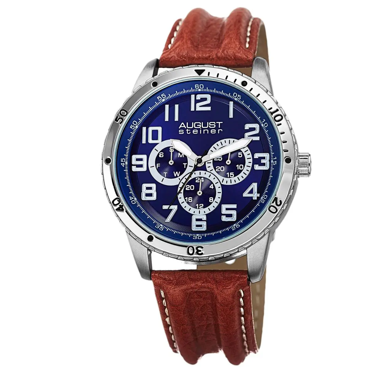 Men`s  AS8116 Quartz Multifunction Leather Strap Watch Brown by August Steiner