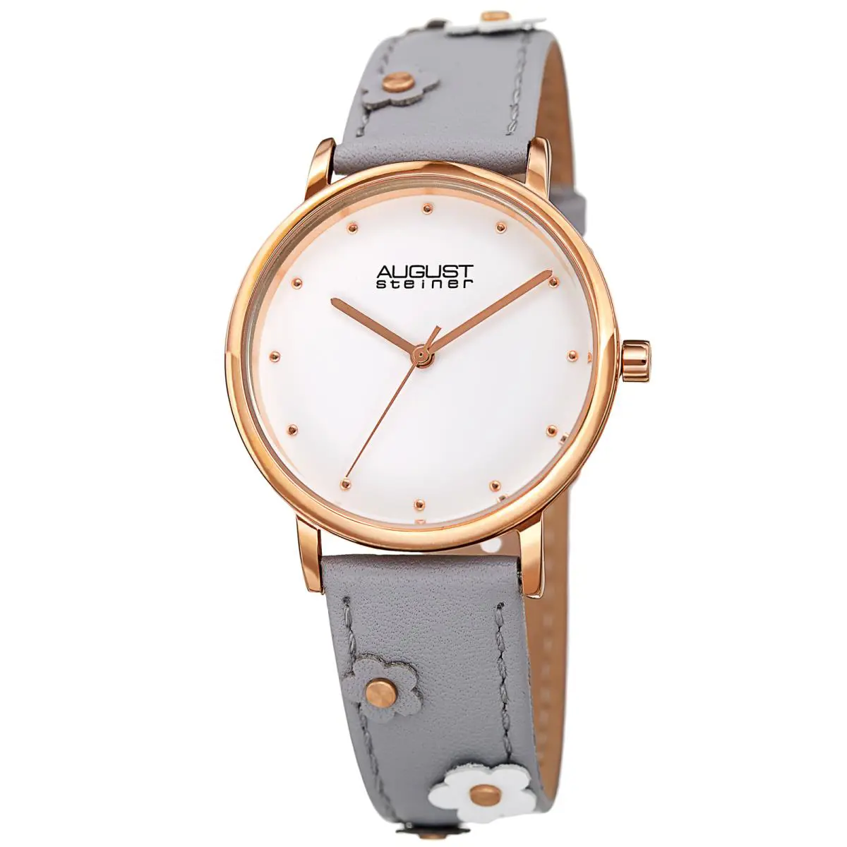 Women`s  AS8260 Quartz Movement Leather Strap with Flowers Watch Grey by August Steiner
