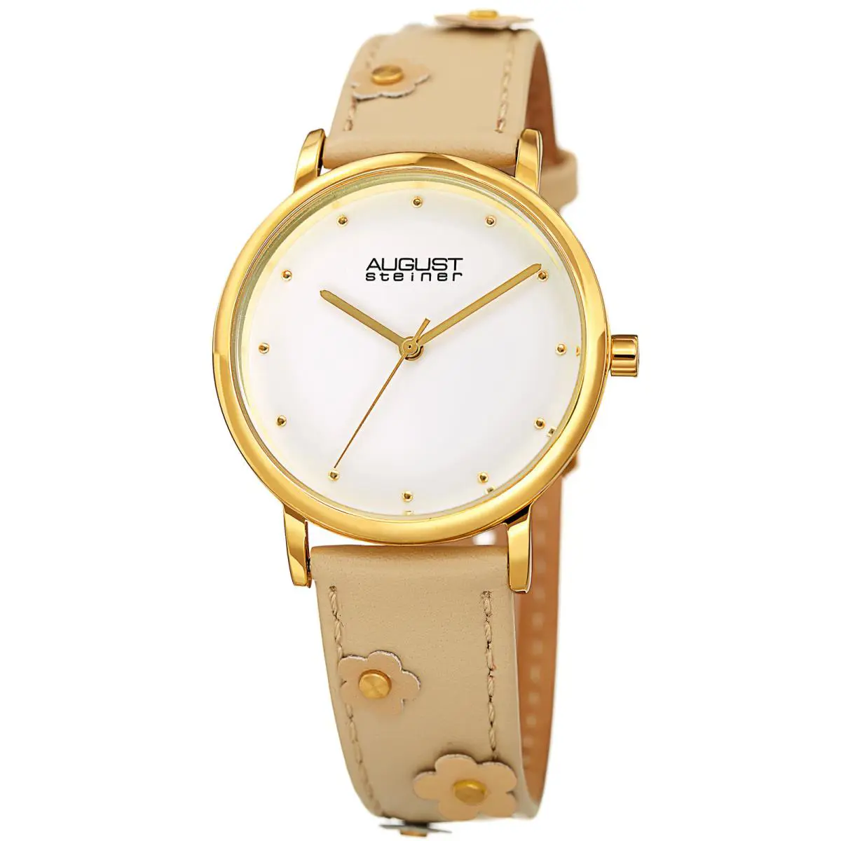 Women`s  AS8260 Quartz Movement Leather Strap with Flowers Watch Nude by August Steiner