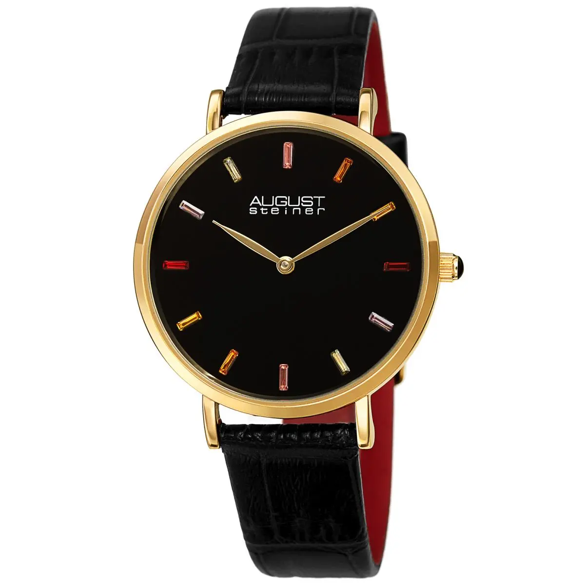 August Steiner Women`s AS8287 Quartz Color Baguette Crystals Leather Strap Watch