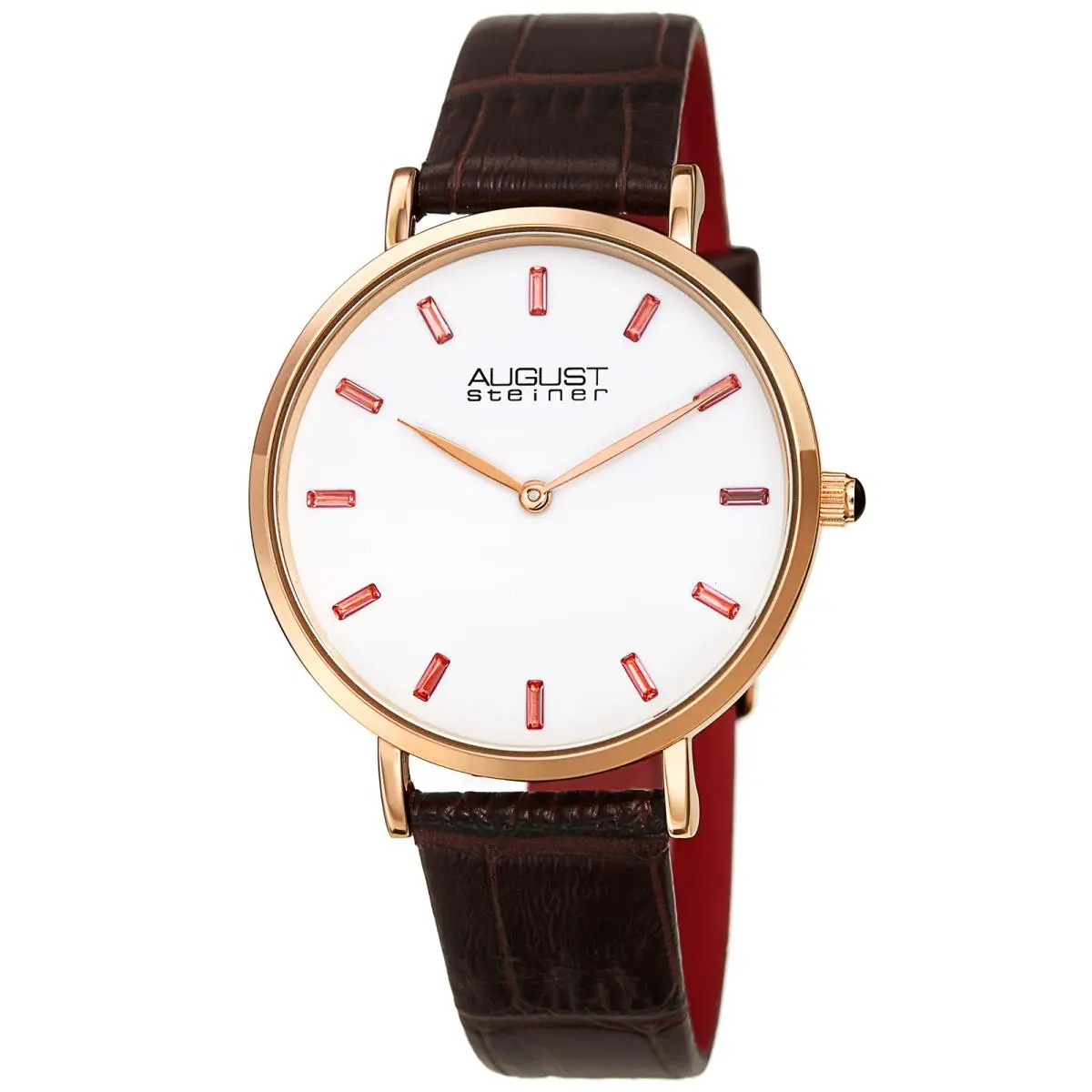 Women`s AS8287 Quartz Color Baguette Crystals Leather Strap Watch Brown by August Steiner