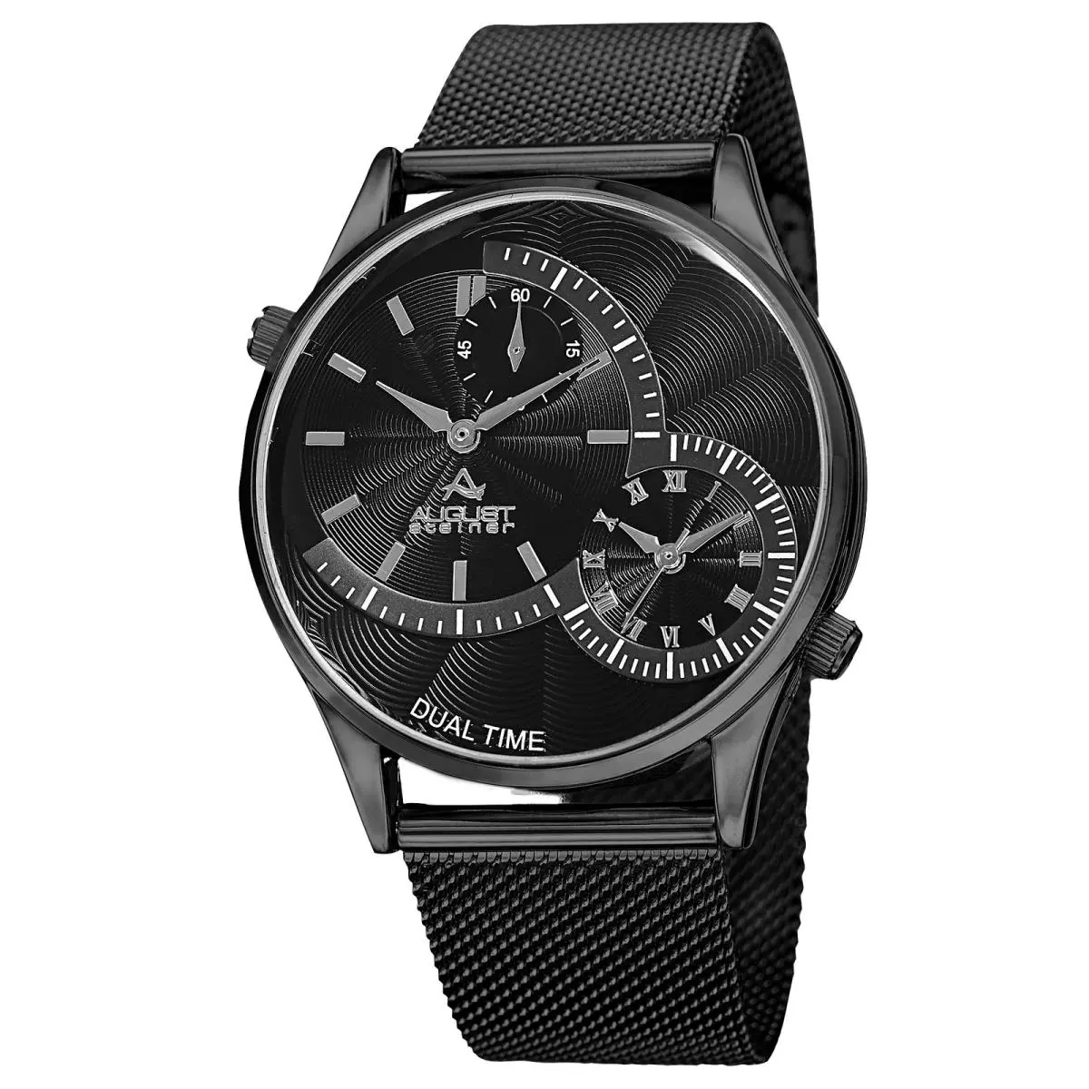 Men`s August Steiner AS8168BK Two Time Zones Small Second Mesh Bracelet Watch