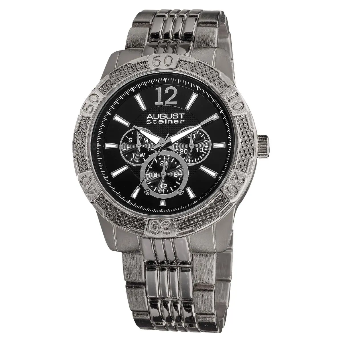 August Steiner AS8058BK Men`s Multi-function Sport Black Dial Bracelet Watch
