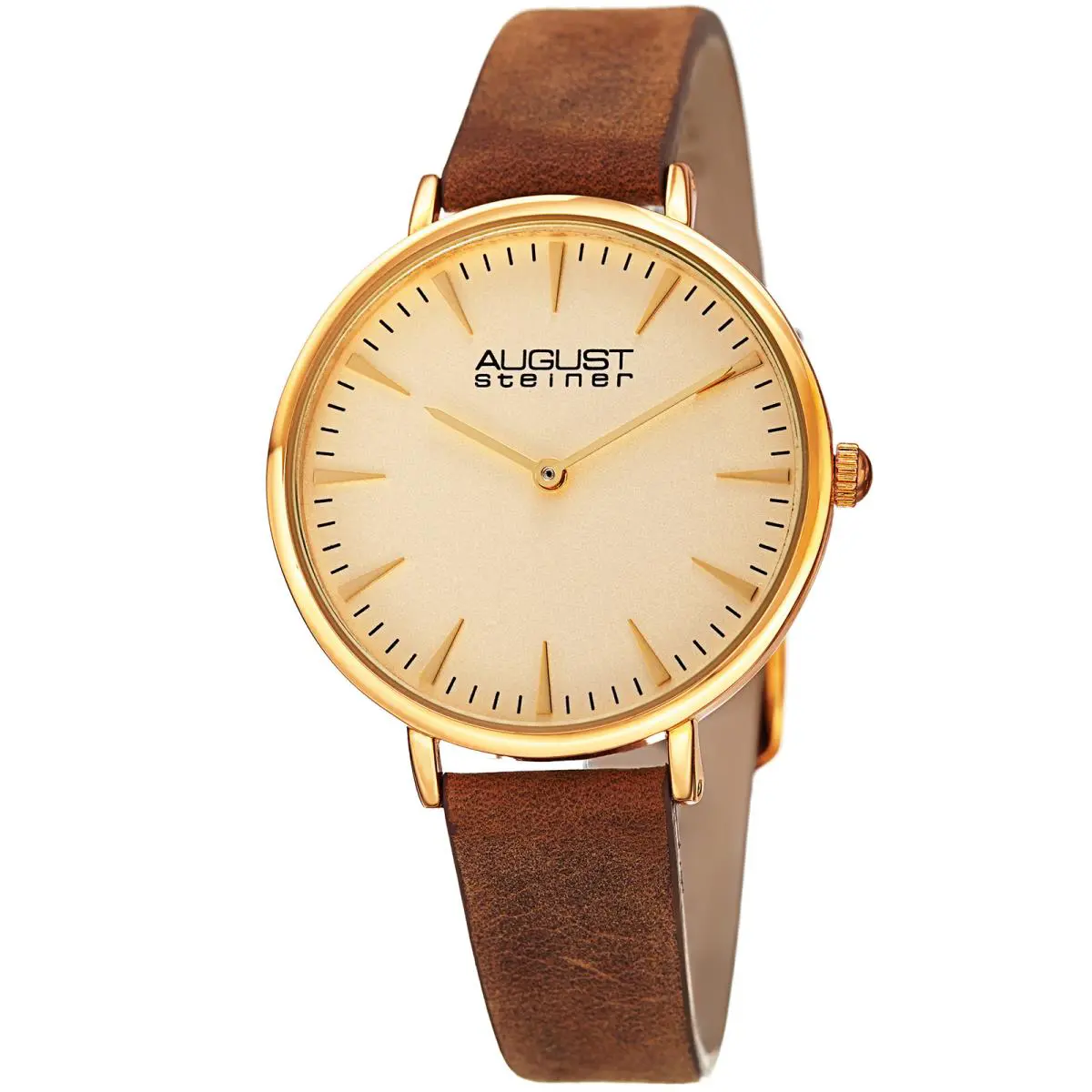 Women`s August Steiner AS8187YGBR Two Hand Quartz Leather Strap Watch