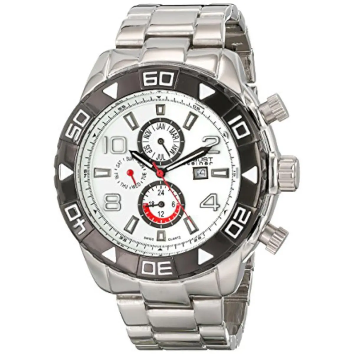 August Steiner AS8130SSW Mens Multi-functional White Dial Silver Sport Watch