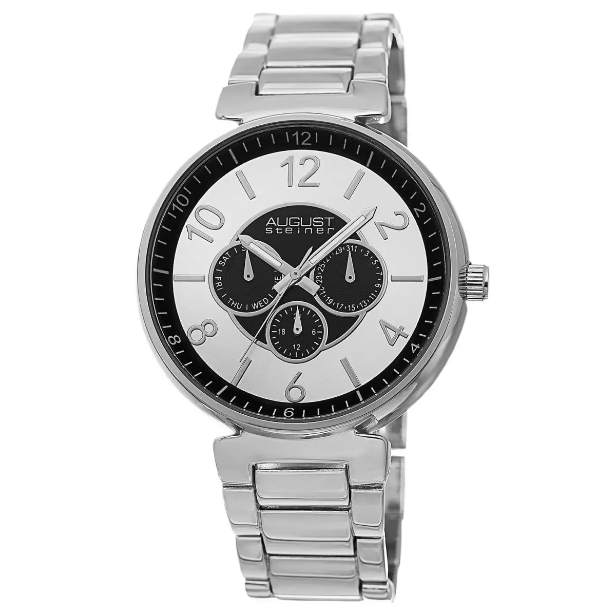 Men`s August Steiner AS8102SS Quartz Multifunction Silver-tone Bracelet Watch