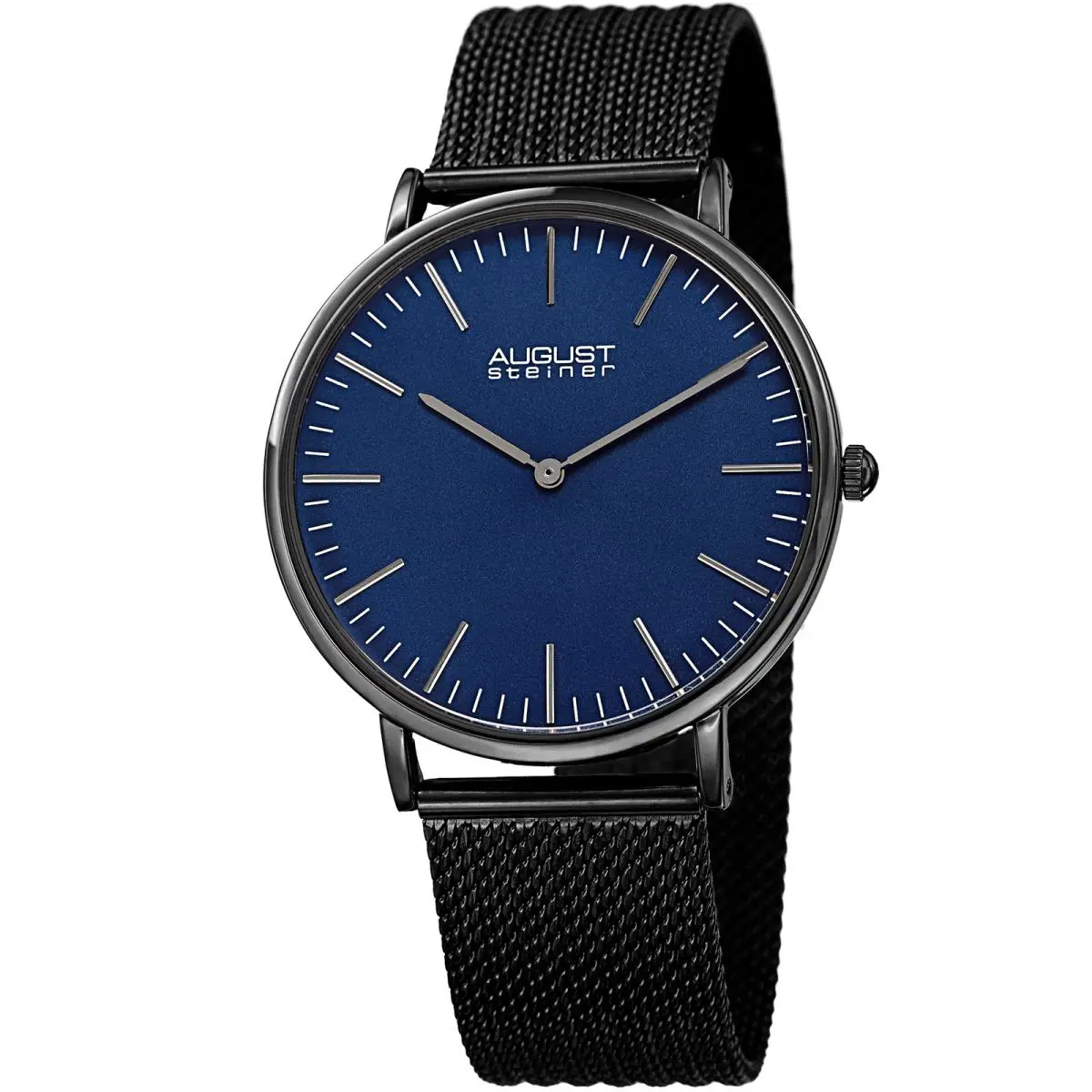 Men`s August Steiner AS8219BK Navy Matte Dial Steel Mesh Bracelet Quartz Watch