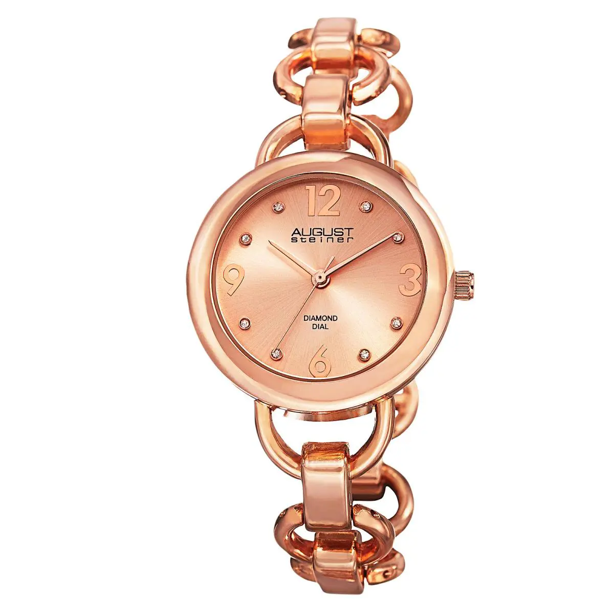 Women`s  AS8132RG Diamond Markers Rose-tone Chain Link Watch by August Steiner
