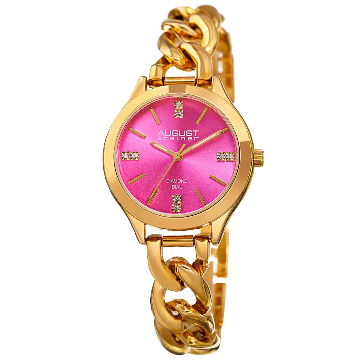 Women`s August Steiner AS8222YGPK Three Hand Quartz Movement Link Bracelet Watch