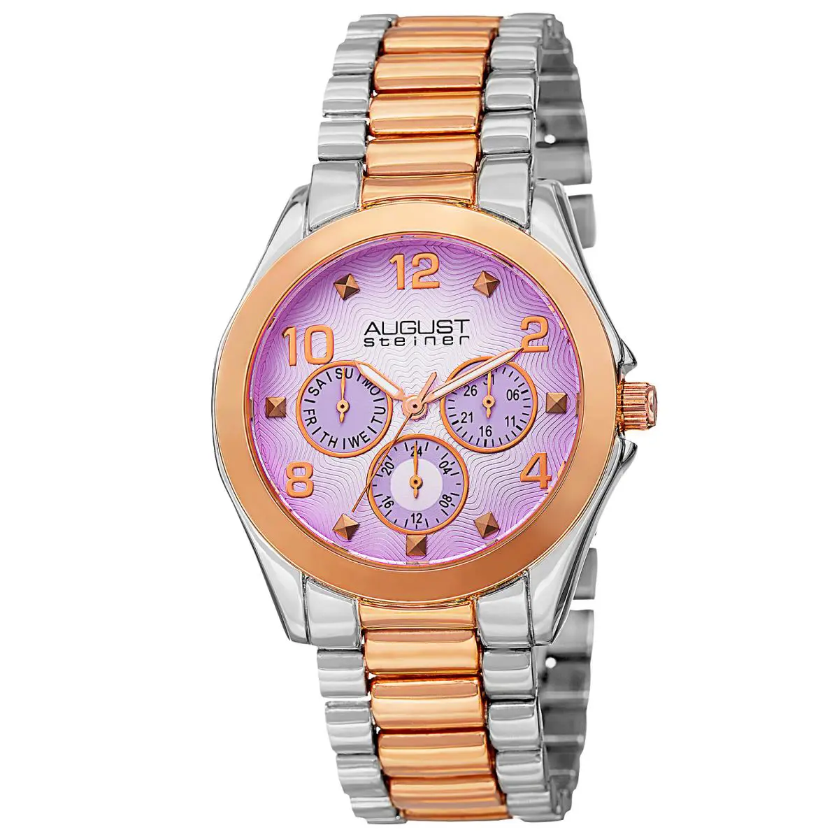 Women`s  AS8150TTR Day/date Gmt Pink Dial Two-tone Bracelet Watch by August Steiner