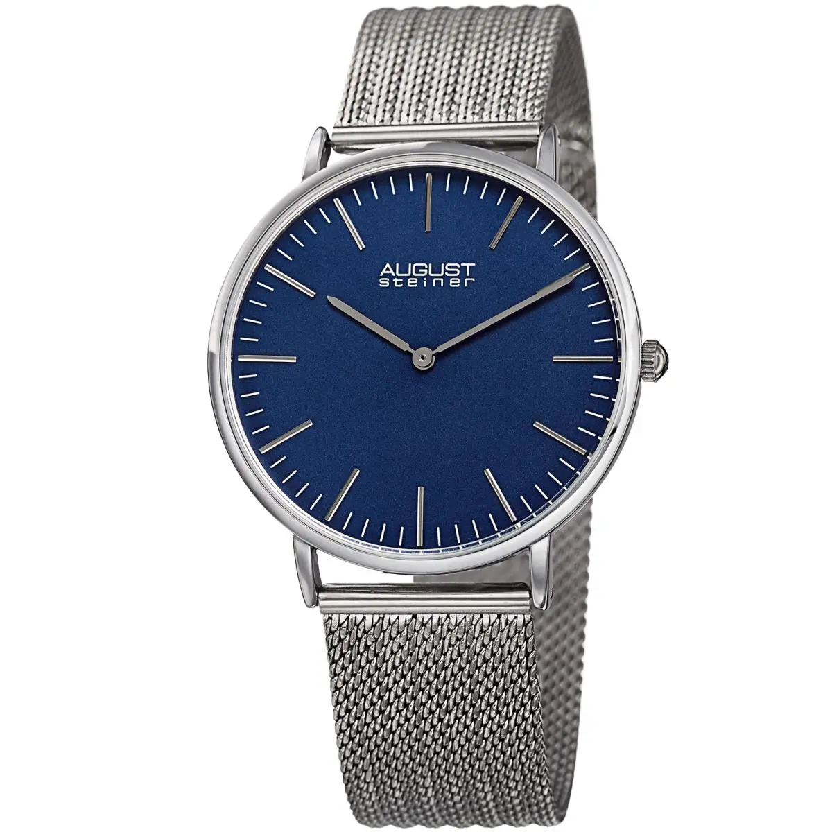 Men`s  AS8219SSBU Matte Dial Steel Mesh Bracelet Quartz Watch by August Steiner