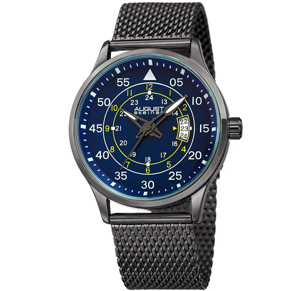Men`s August Steiner AS8223GNBU Quarts Date Stainless Steel Mesh Bracelet Watch