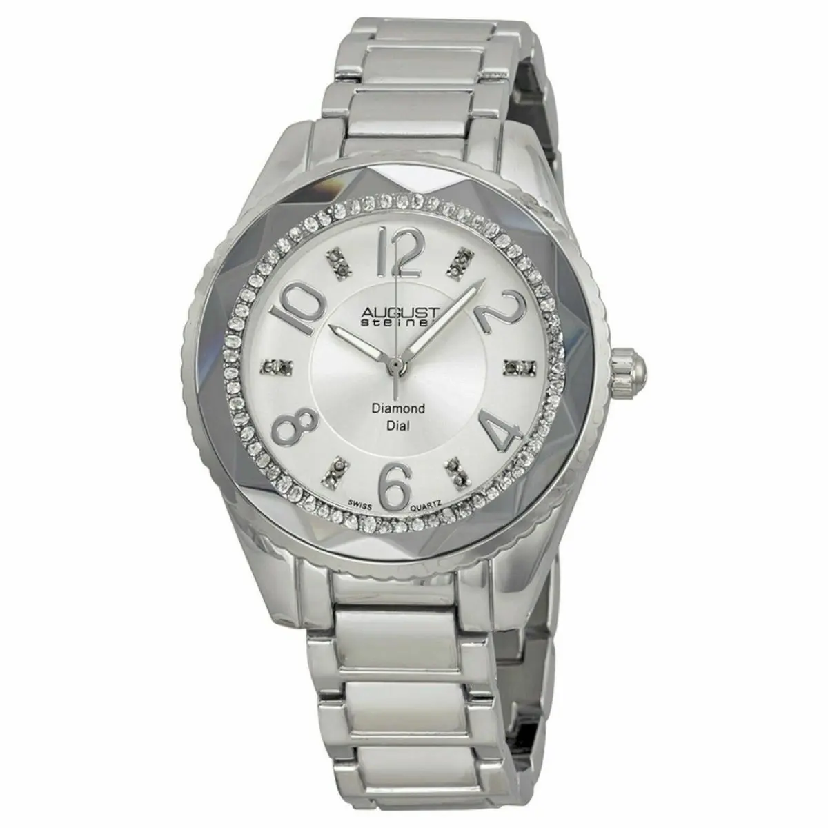 AS8122SS Women`s Silver Diamond Dial Watch 40mm Crystal Bezel by August Steiner