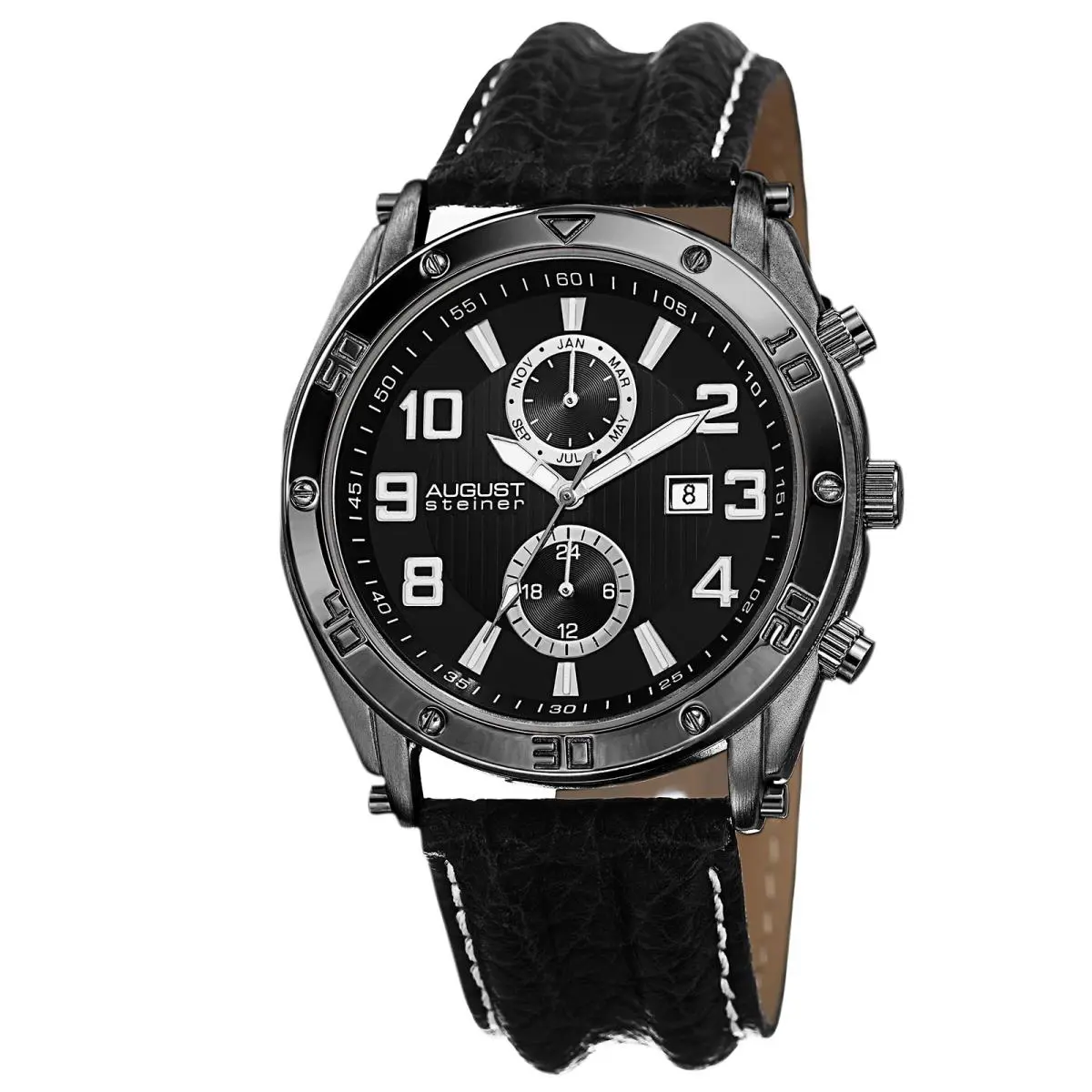 Men`s August Steiner AS8117BK Swiss Quartz Day/date Black Leather Strap Watch