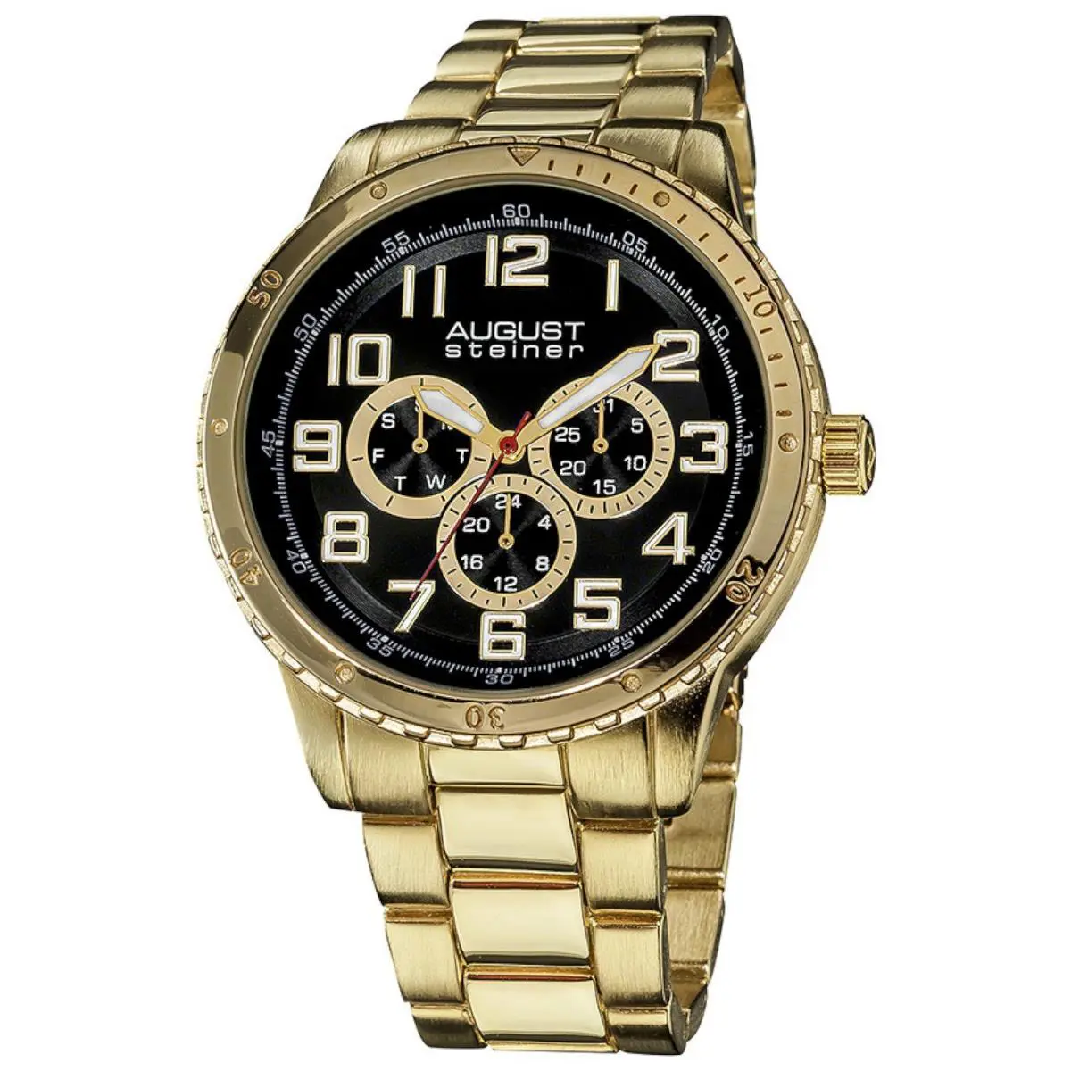 AS8060YG Mens Gold Alloy Band Metal Bezel Casual Chrono Watch by August Steiner