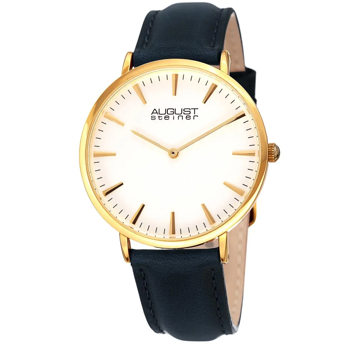Women`s August Steiner AS8247YGBU Quartz Gold Tone Black Leather Strap Watch