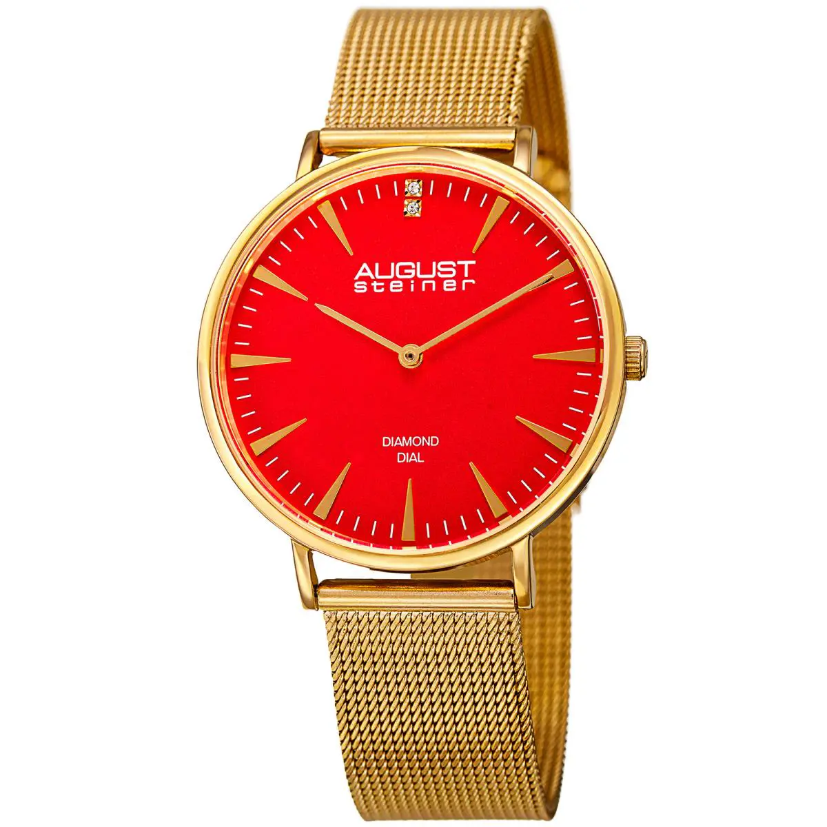 Women`s August Steiner AS8207YG Diamond Dial Quartz Steel Mesh Bracelet Watch