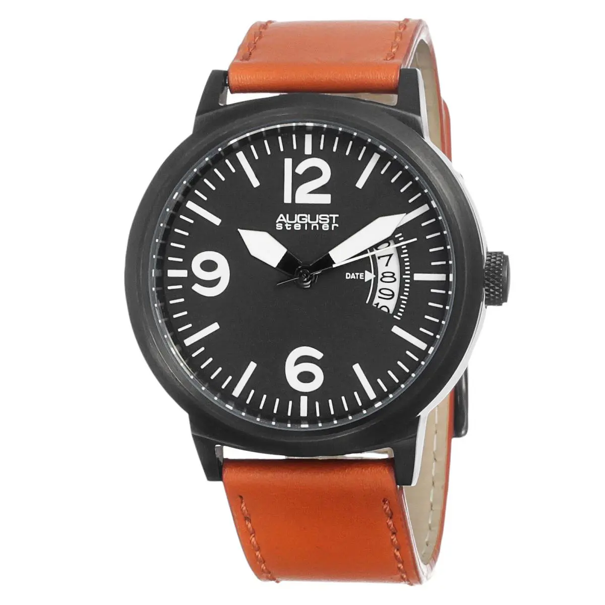 Men`s  AS8012TN Quartz Date Tan Leather Strap Watch by August Steiner