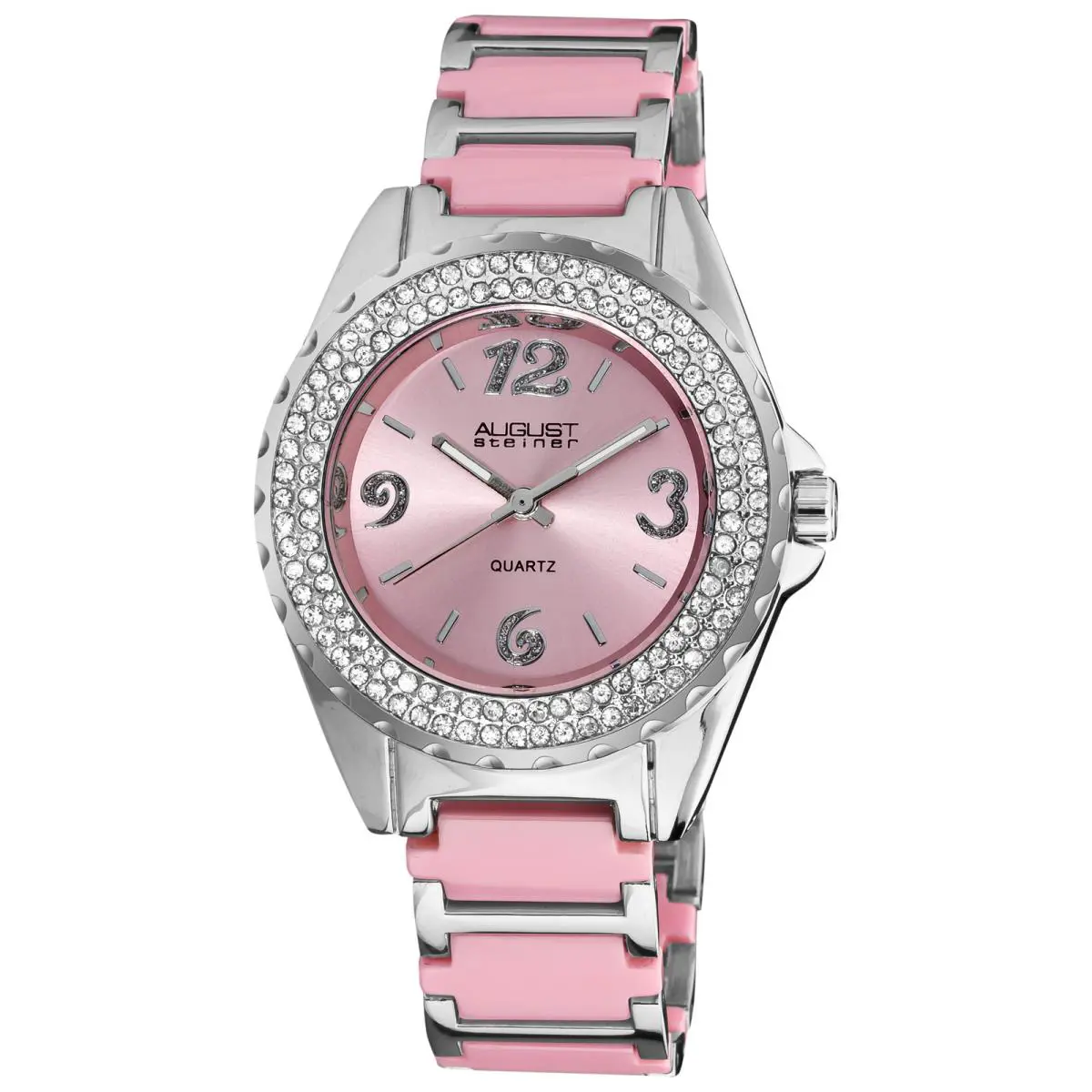 Women`s  AS8036PK Quartz Movement Crystal Bezel Bracelet Watch by August Steiner