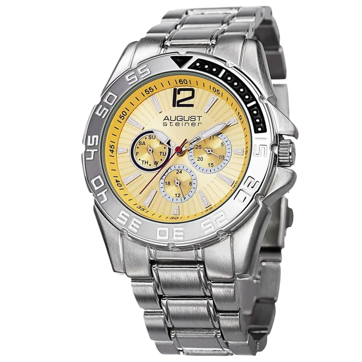 Men`s  AS8077SS Silver-tone Quartz Multifunction Bracelet Watch by August Steiner