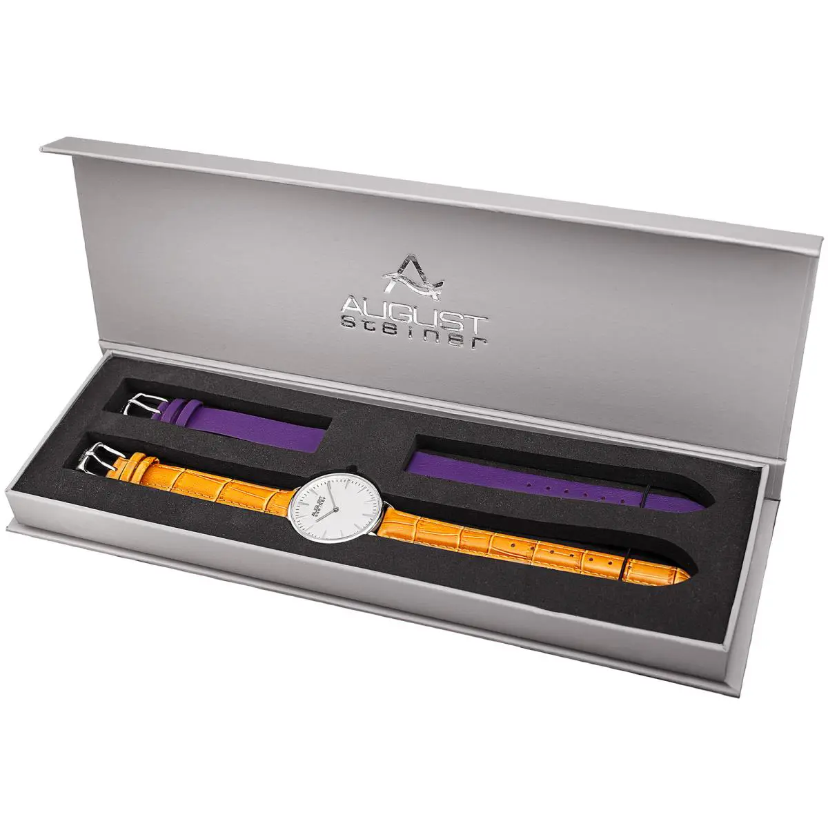 Women`s  AS8206SS-BX Quartz Leather Extra Strap Gift Watch by August Steiner