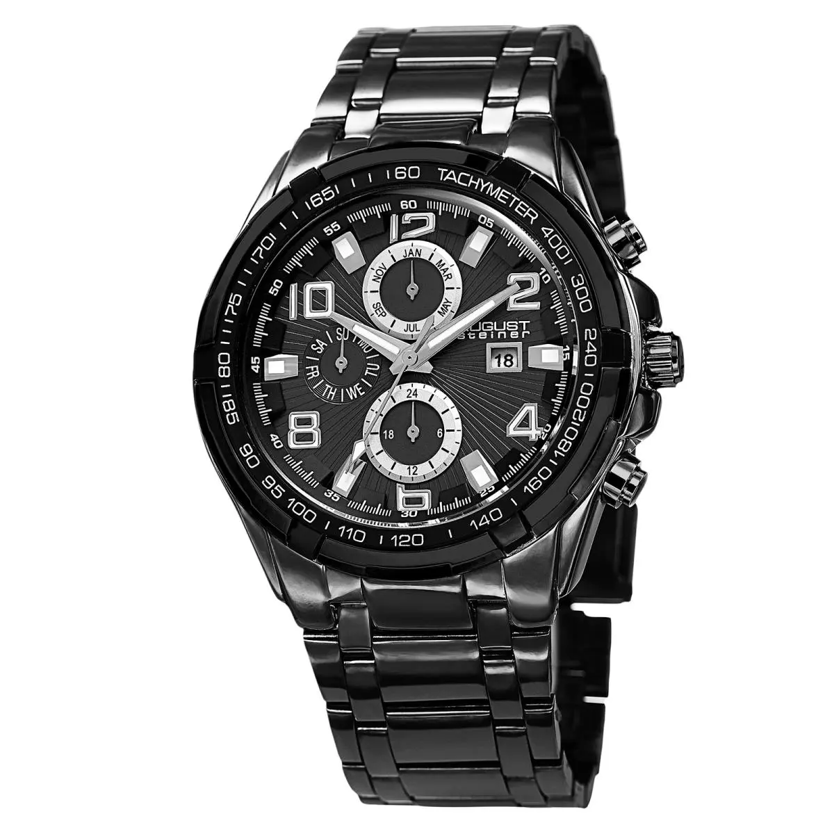 Men`s August Steiner AS8127BK Swiss Multifunction Tachymeter Bracelet Watch