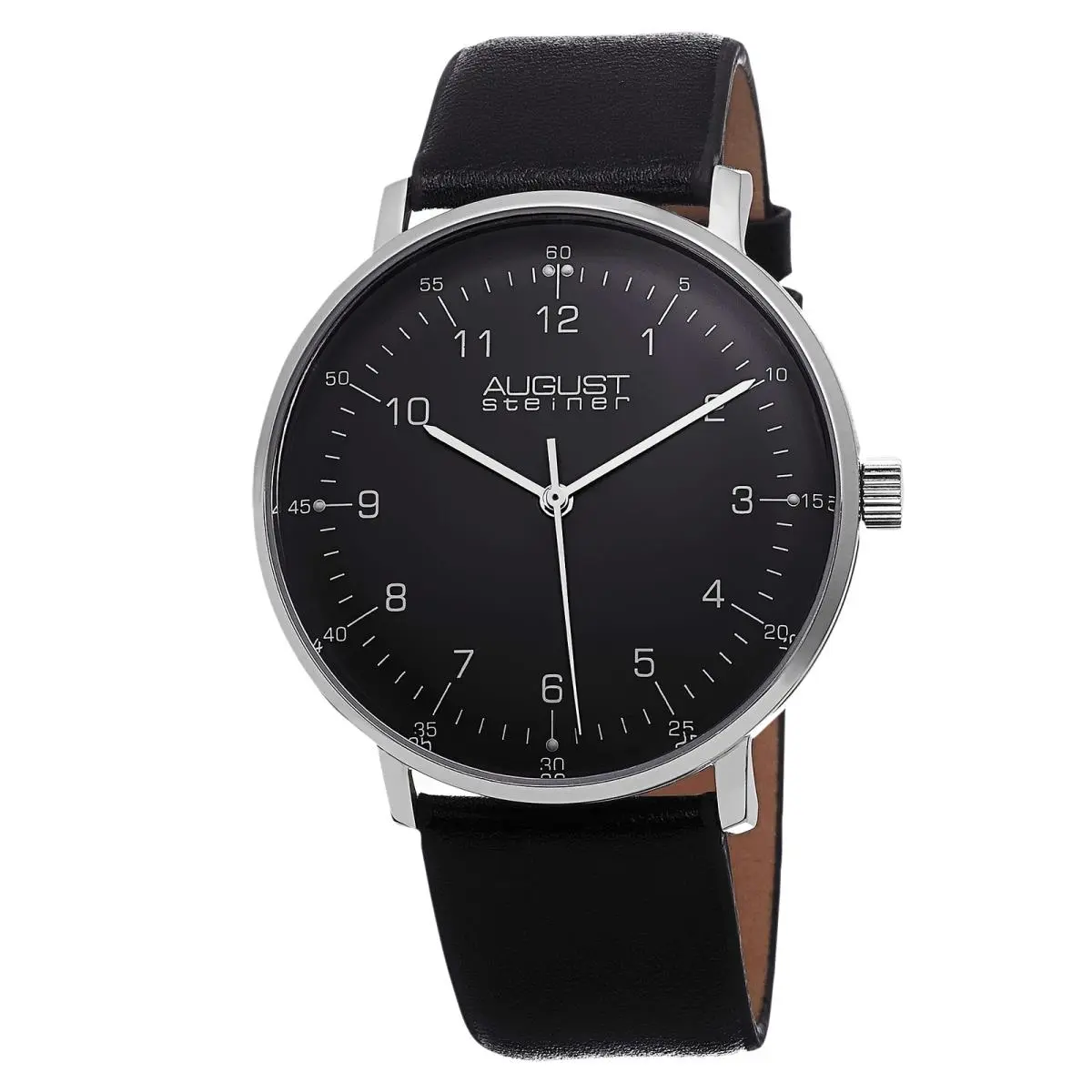 Men`s August Steiner AS8090BK Swiss Quartz Black Leather Strap Watch