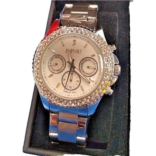August Steiner AS8100SS Women`s Diamond Dial Stainless Steel Silver Watch