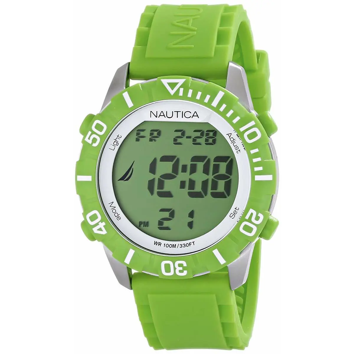 Nautica Stainless Steel Orange Silicone Strap Digital Watch n09928g - Dial: Green, Band: Green, Bezel: Green