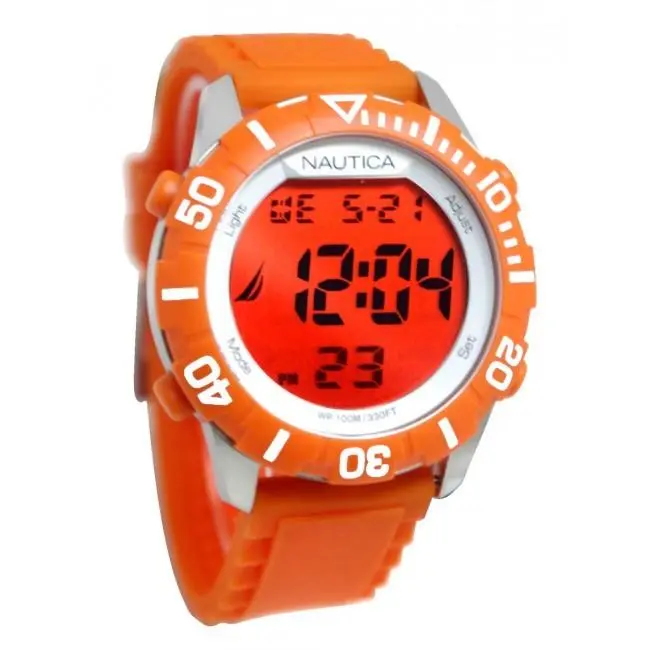 Nsr Silver+orange Tone Orange Silicone Band Chrono WATCH-N09927G by Nautica