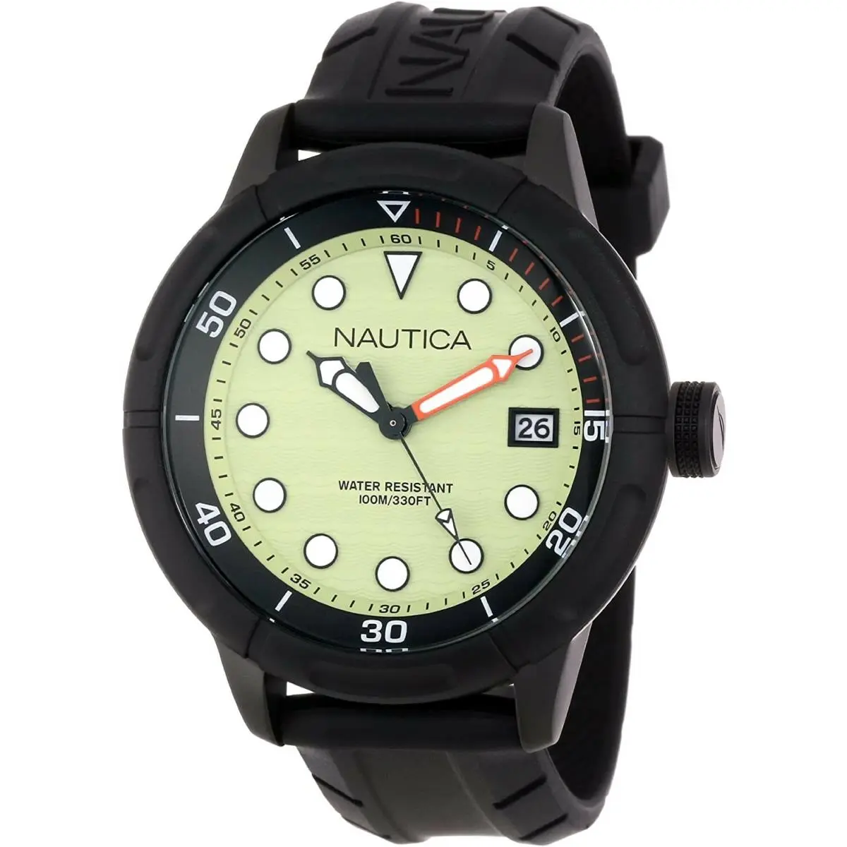Nmx 601 Green Dial Men`s Enamel Bezel Diver Watch Black Luminous N17618G by Nautica