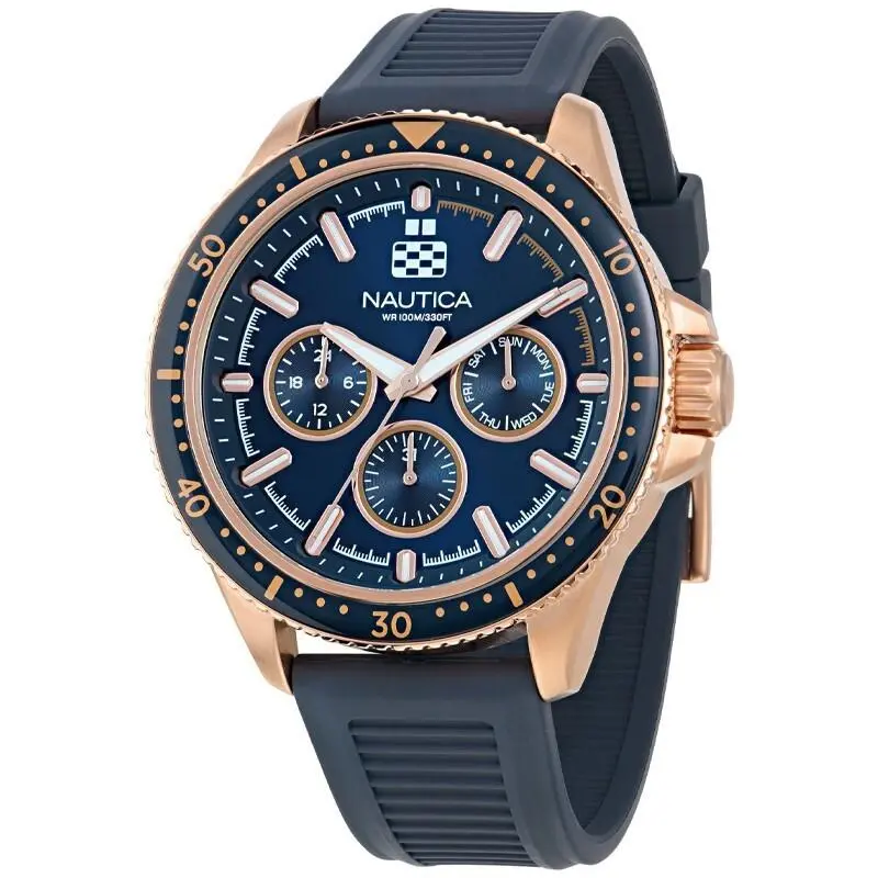 Nautica Nct Windrose 46mm Quartz Rose Gold-blue Men`s Watch NAPWRF403