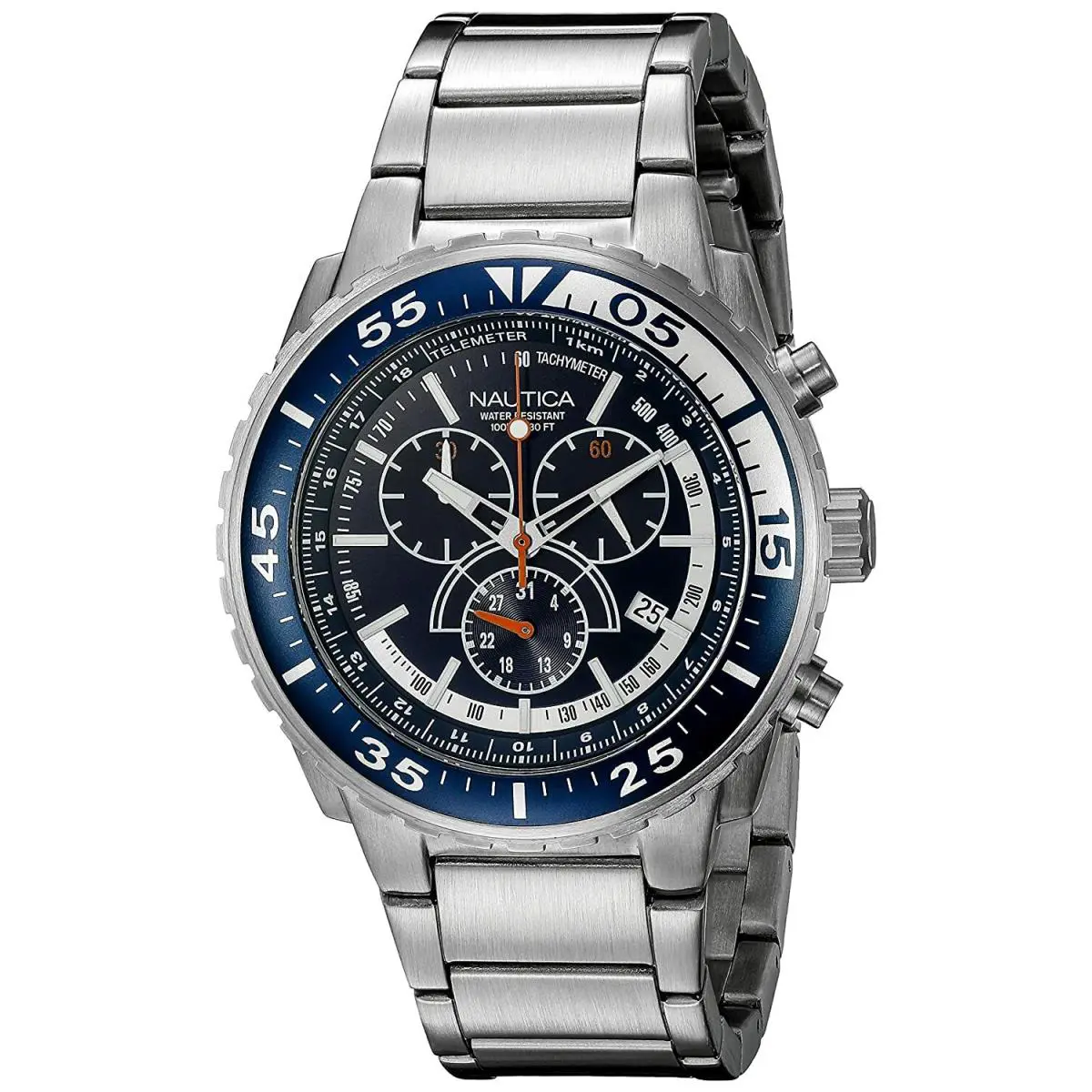 Nautica N16655G Blue Dial Stainless Steel Bracelet Chronograph Men`s Watch