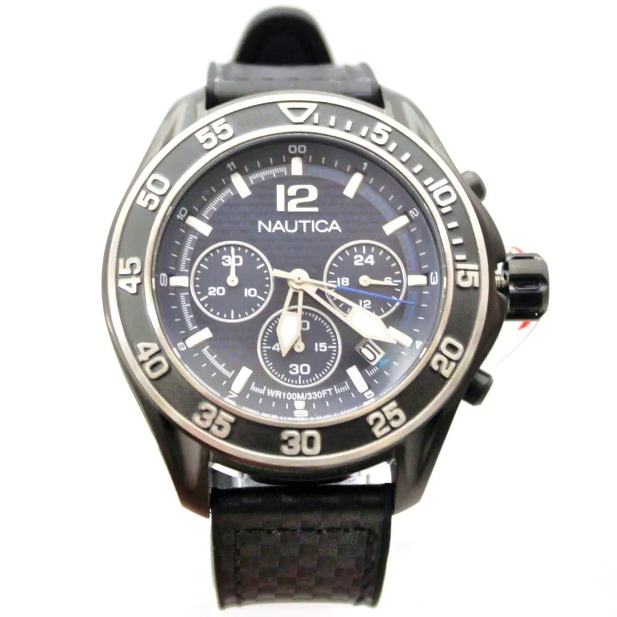 Nautica Nmd NAD25506G Blue Dial Chronograph Black Band Men Watch