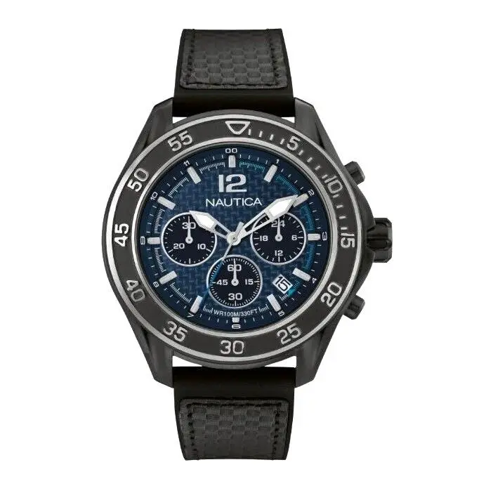 Nautica Nmx 1600 Blue Dial Chronograph Carbon Fiber Dial Men`s Watch NAD25506G