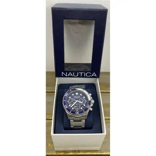 Nautica Westport 44mm Chronograph Blue Dial Men`s Steel Case Watch NAPWPC006