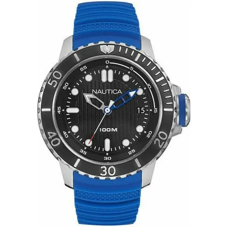 Black Dial Nmx Diver Blue Strap Men`s Watch Steel Case 50mm NAD18517G by Nautica
