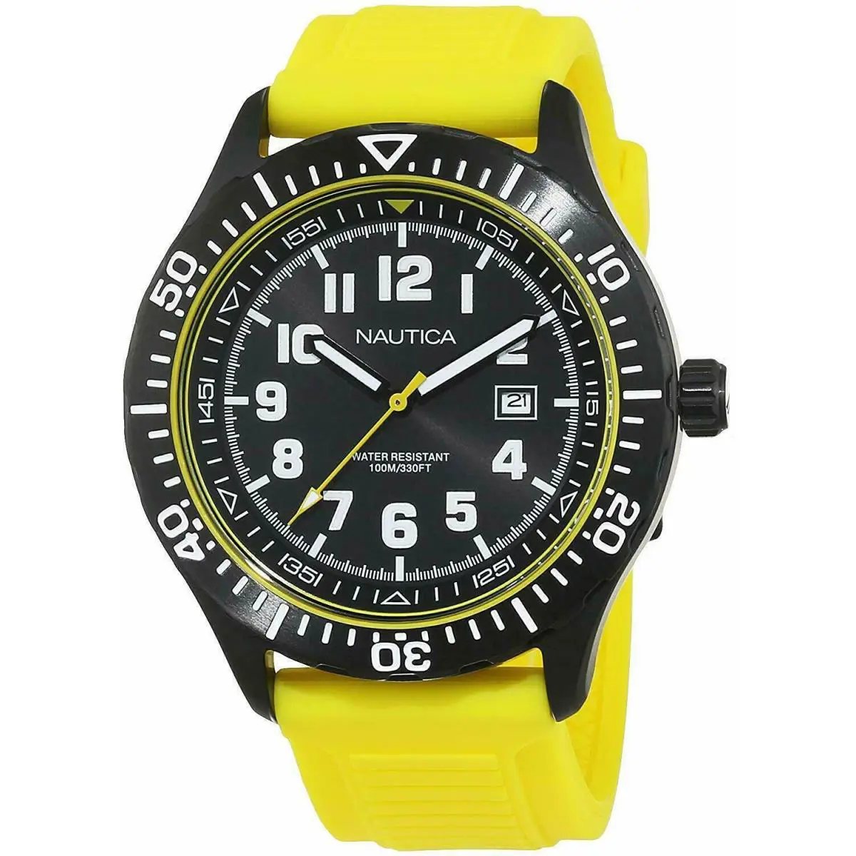 Nautica Nsr 105 Black Dial Yellow Silicone Strap Men`s Watch 44mm NAD13527G