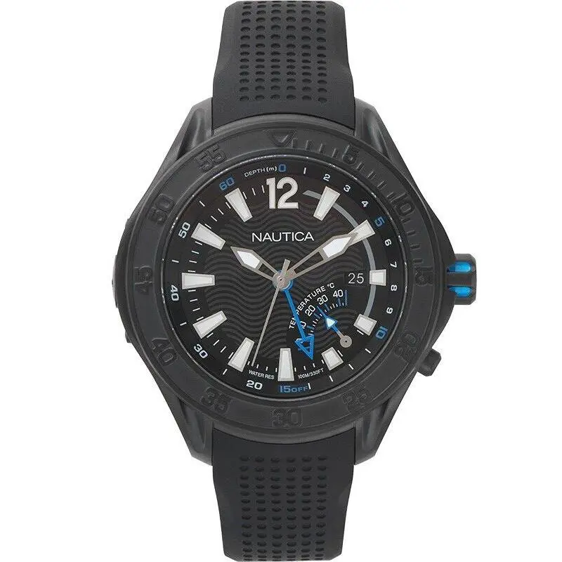 Nautica Men`s Breakwater Black Silicone 50mm Black Quartz Watch NAPBRW002