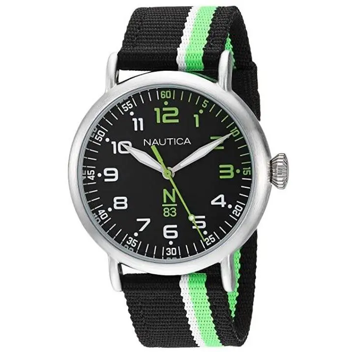 Nautica Black Green Wakeland Black Dial 40mm Easy Reader Men`s Watch NAPWLS913