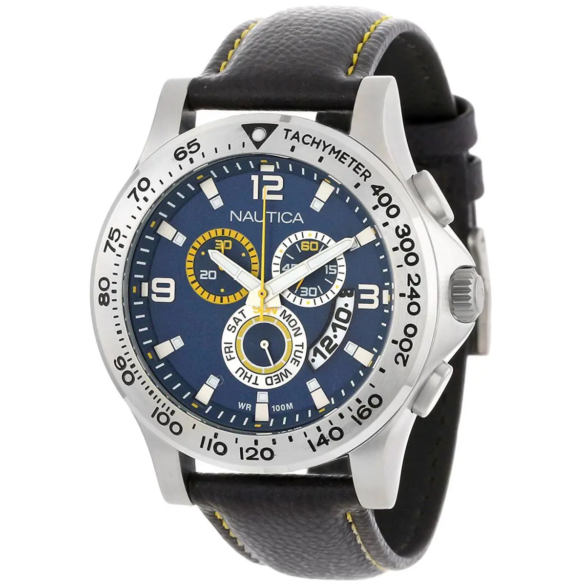 Nautica N19608G Sport Blue Dial Leather Strap Chronograph Men`s Watch