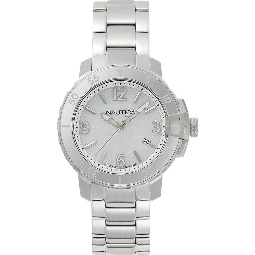 Women`s 38mm Watch Chicago Steel Case Bracelet White Dial NAPCHG005 by Nautica