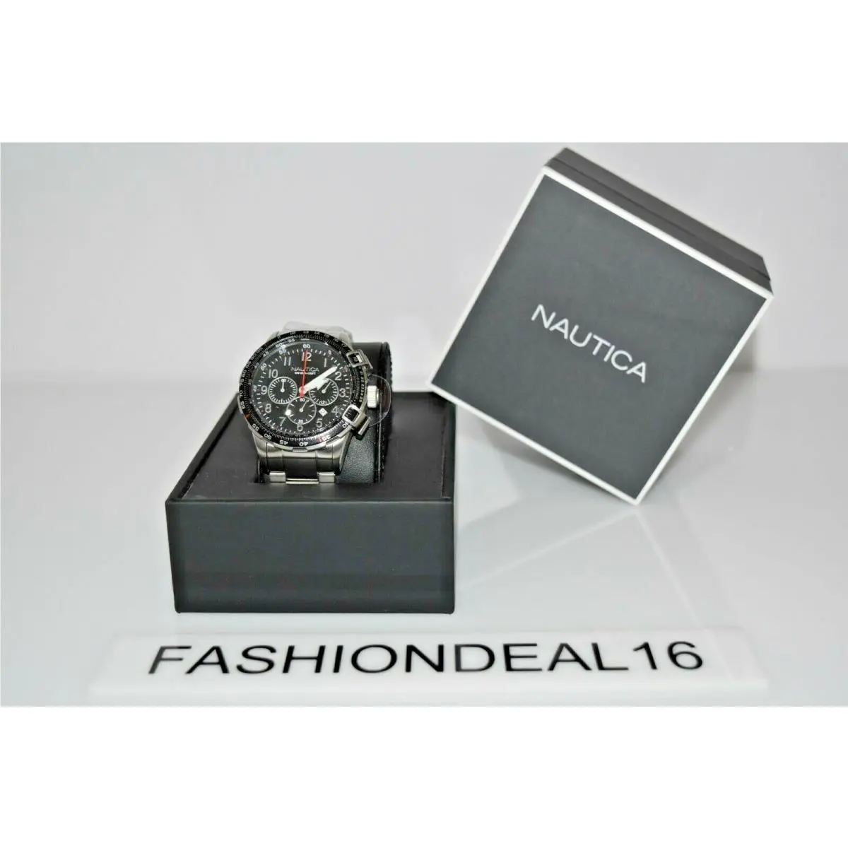 Nautica Stainless Steel Black Chronograph A2400G Watch