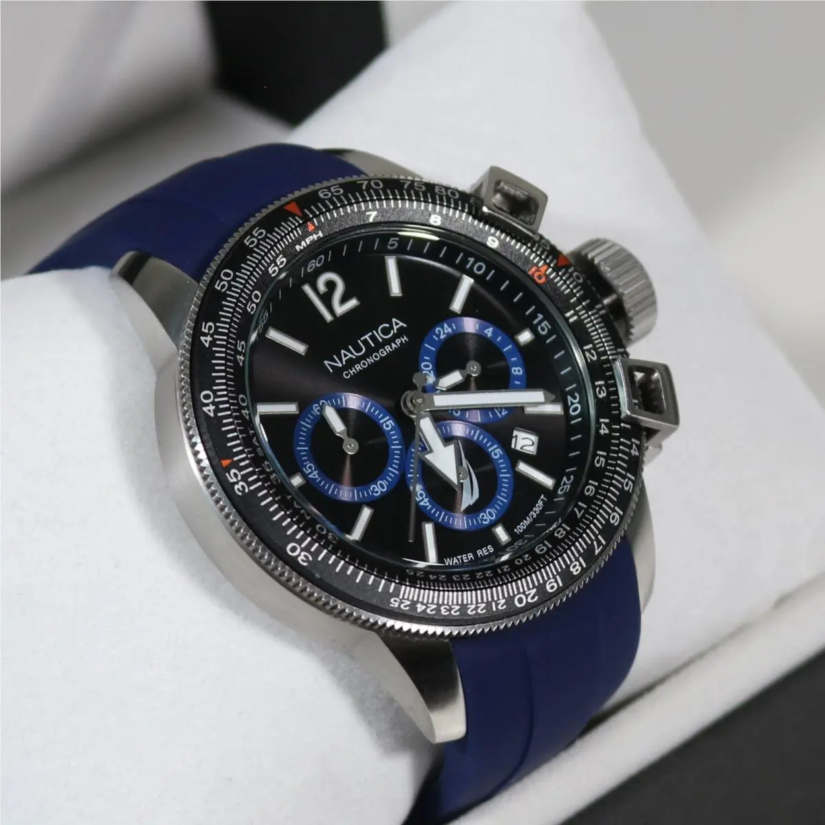 Nautica Men`s Stainless Steel Black Dial Sports Chronograph Watch NAPBFF101