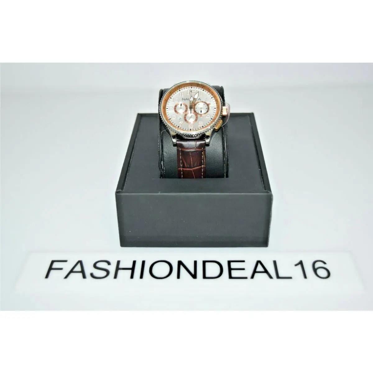 Nautica Brown Leather SS RG Chono Medium Size N22599M Watch