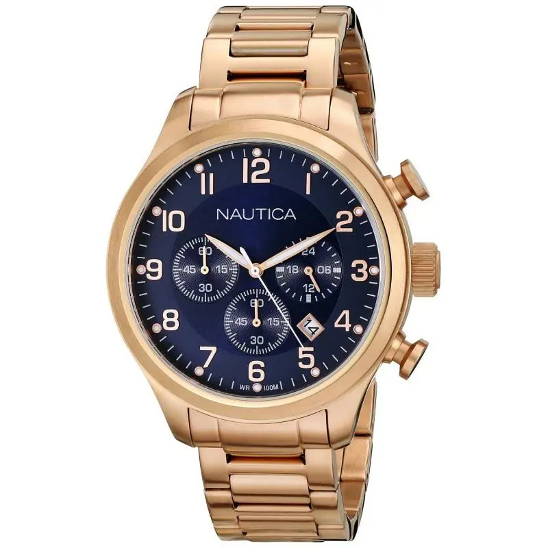 Nautica Bfd Rose Gold Tone Blue Dial Chronograph Bracelet WATCH-N20118G - Dial: Blue, Band: Rose Gold