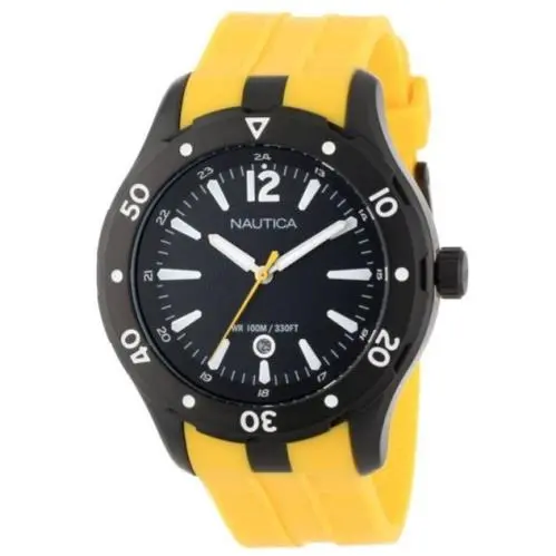 Nst 401 45mm Black Case Yellow Rubber Strap Men`s Watch Atlantis N15626G by Nautica