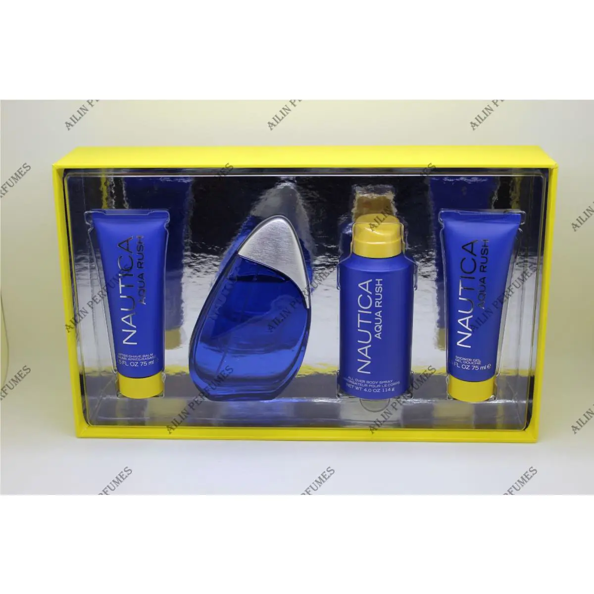 Aqua Rush by Nautica 4pcs Set Edt Spray Aftershave Shower Gel Body Spray Men
